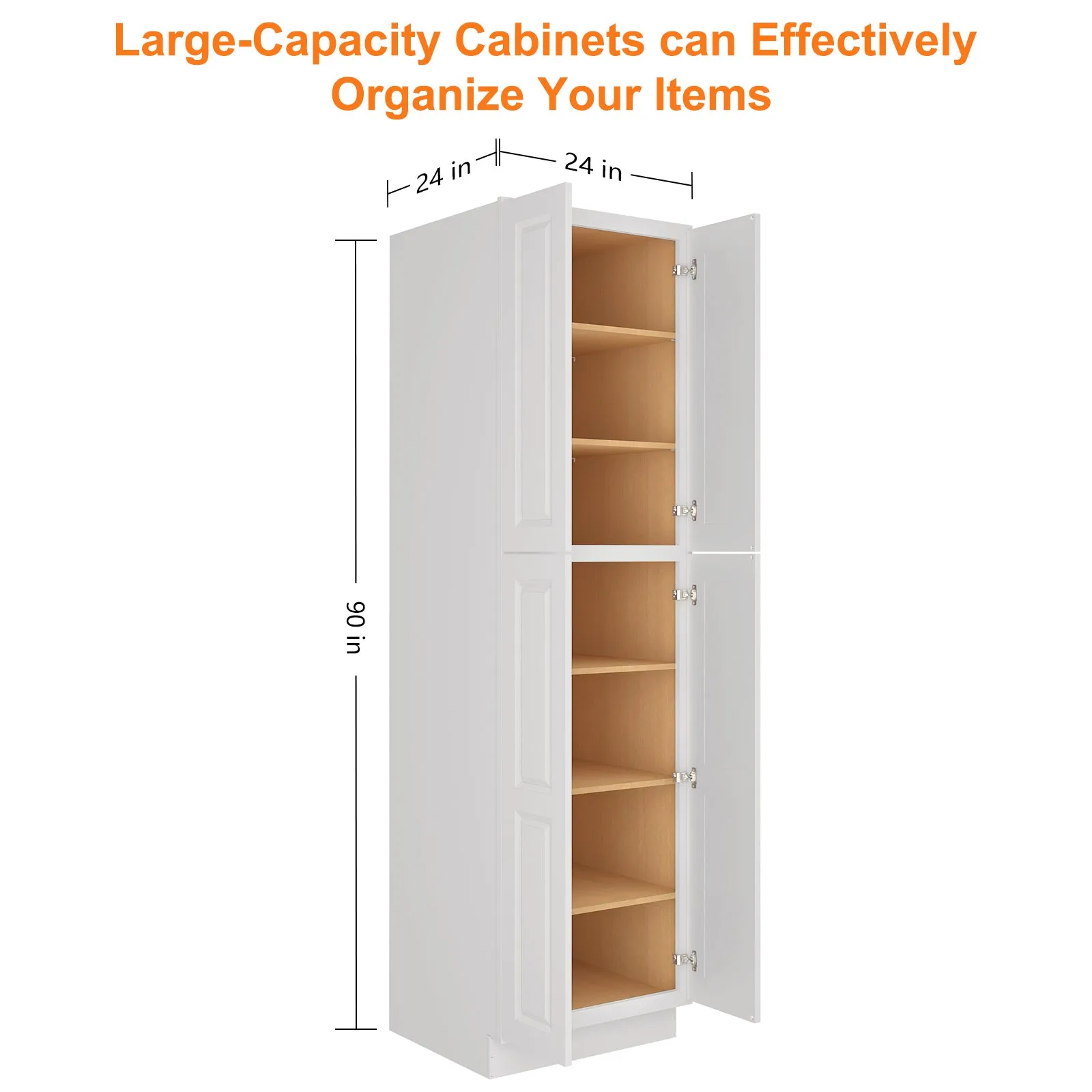 24"D*24"W*90"H Birch Solid Wood Pantry Tall Storage Cabinet U249024