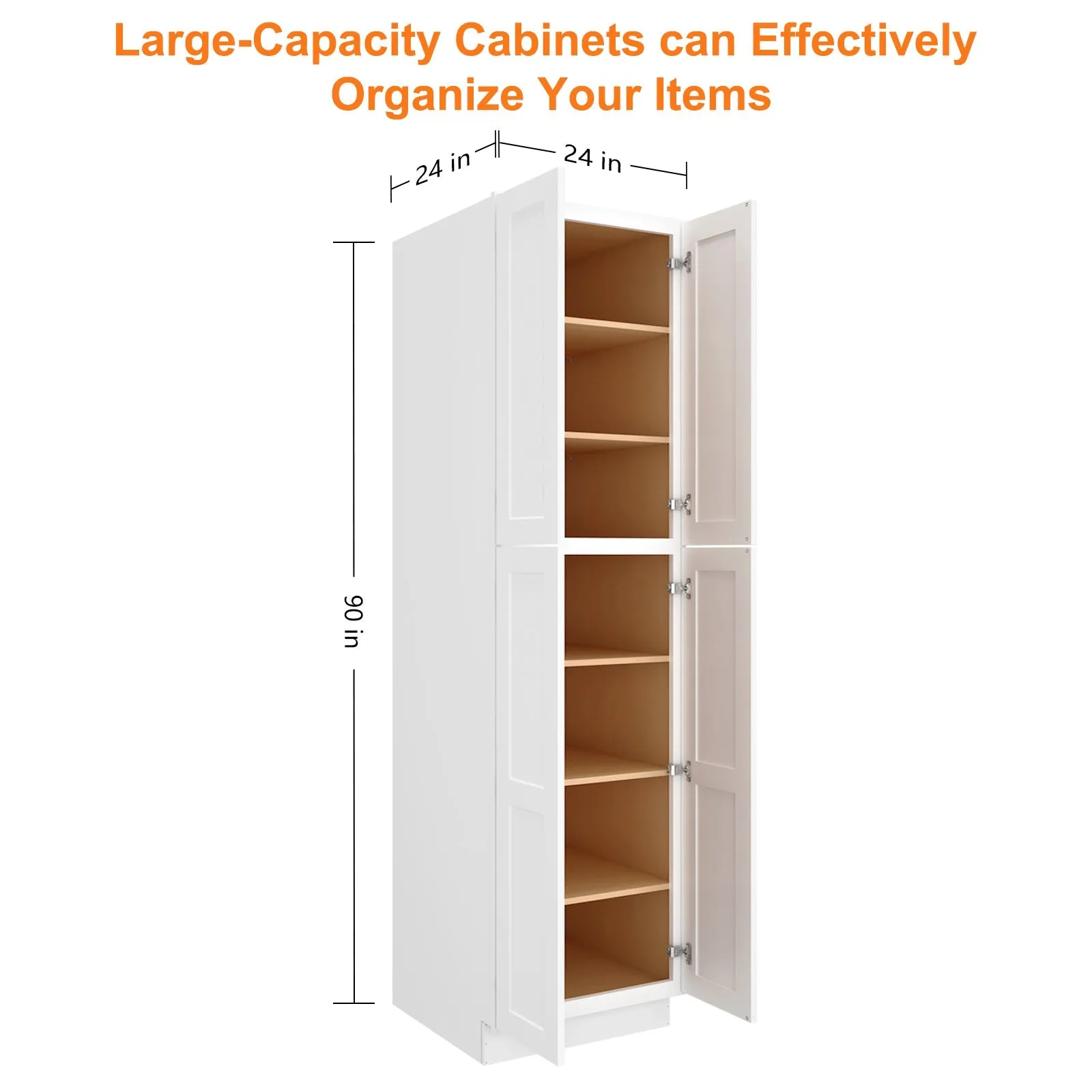 24"D*24"W*90"H Birch Solid Wood Pantry Tall Storage Cabinet U249024