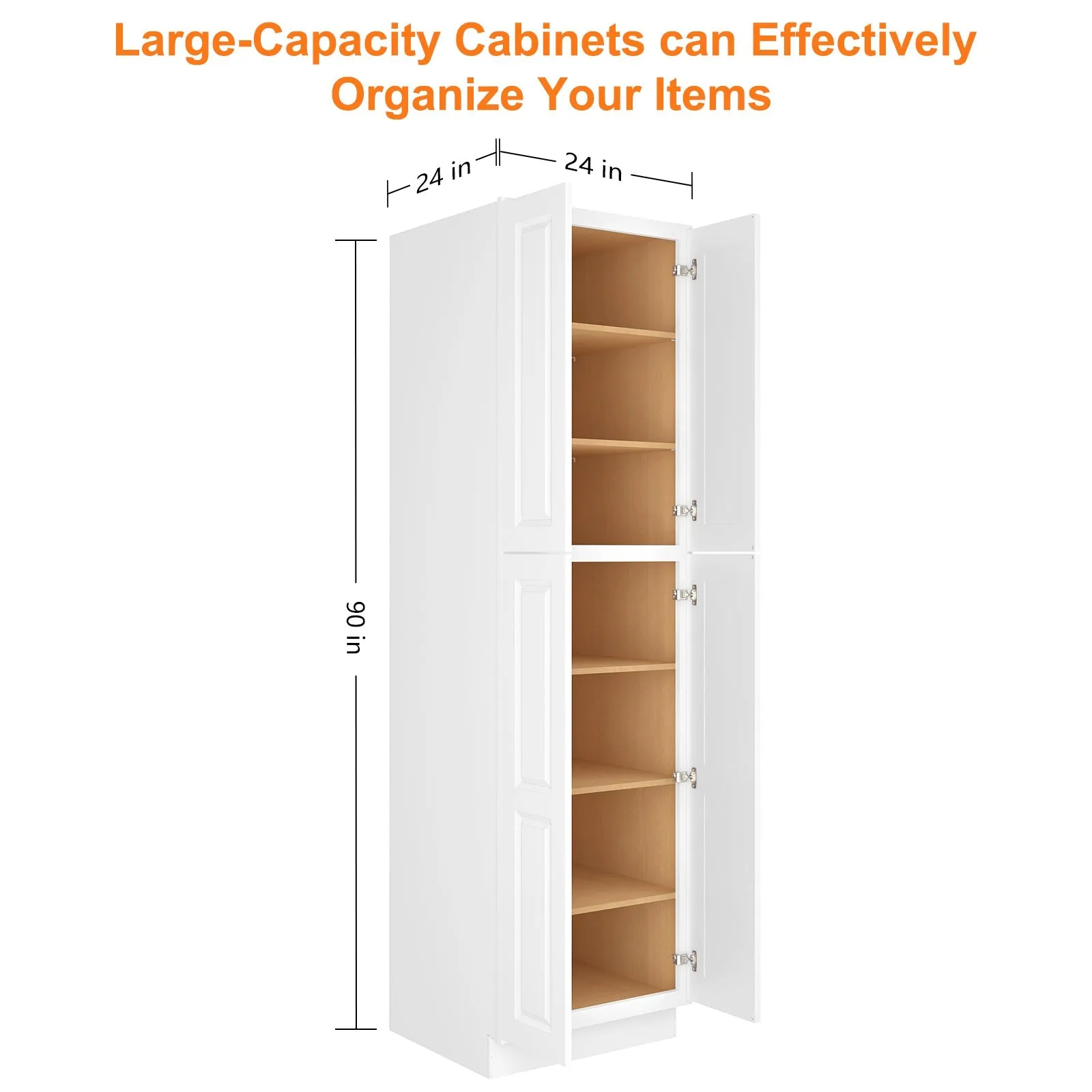 24"D*24"W*90"H Birch Solid Wood Pantry Tall Storage Cabinet U249024