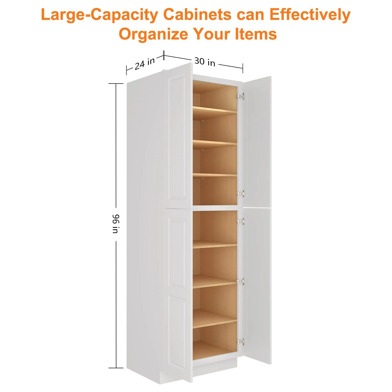 24"D*30"W*96"H Birch Solid Wood Pantry Tall Storage Cabinet U309624