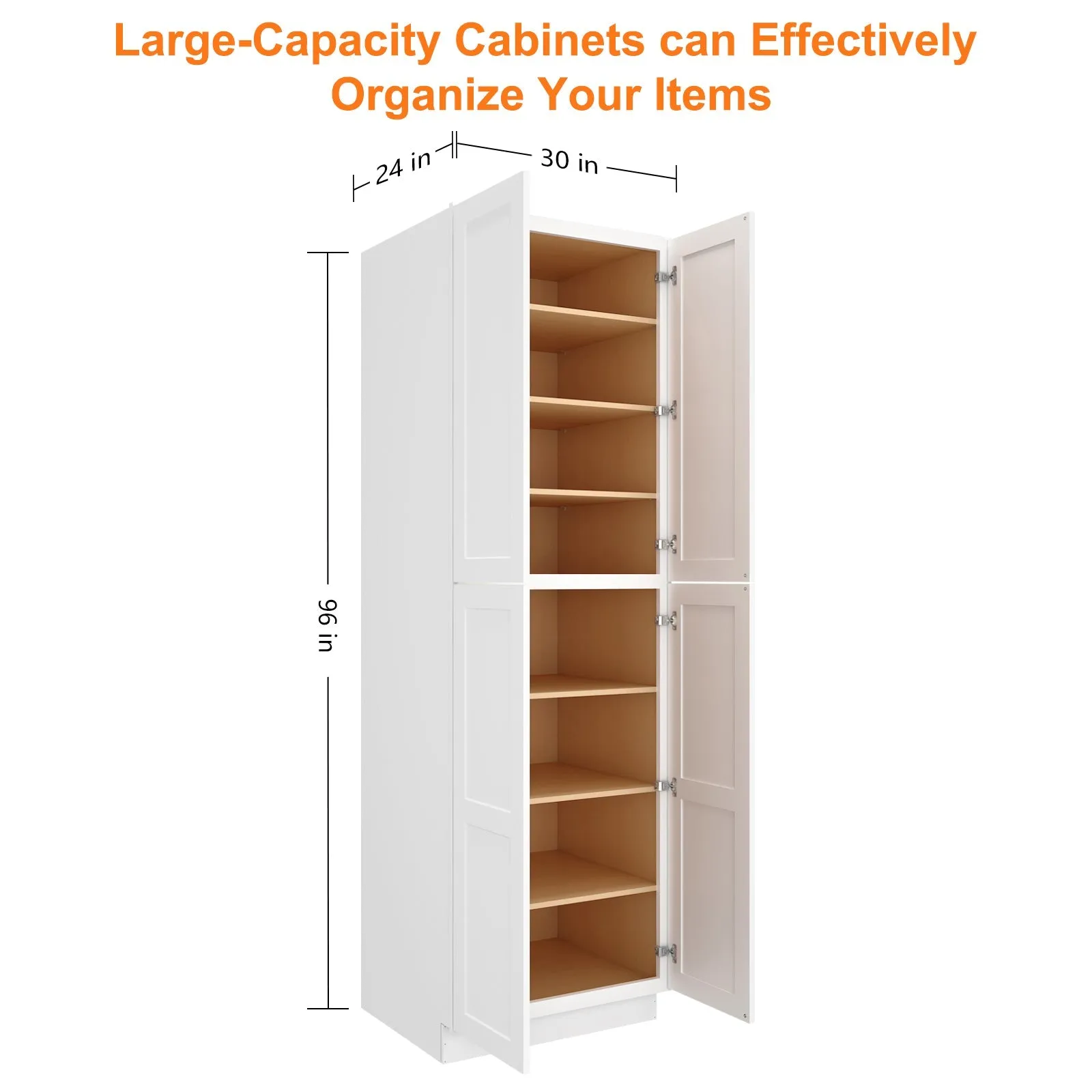 24"D*30"W*96"H Birch Solid Wood Pantry Tall Storage Cabinet U309624