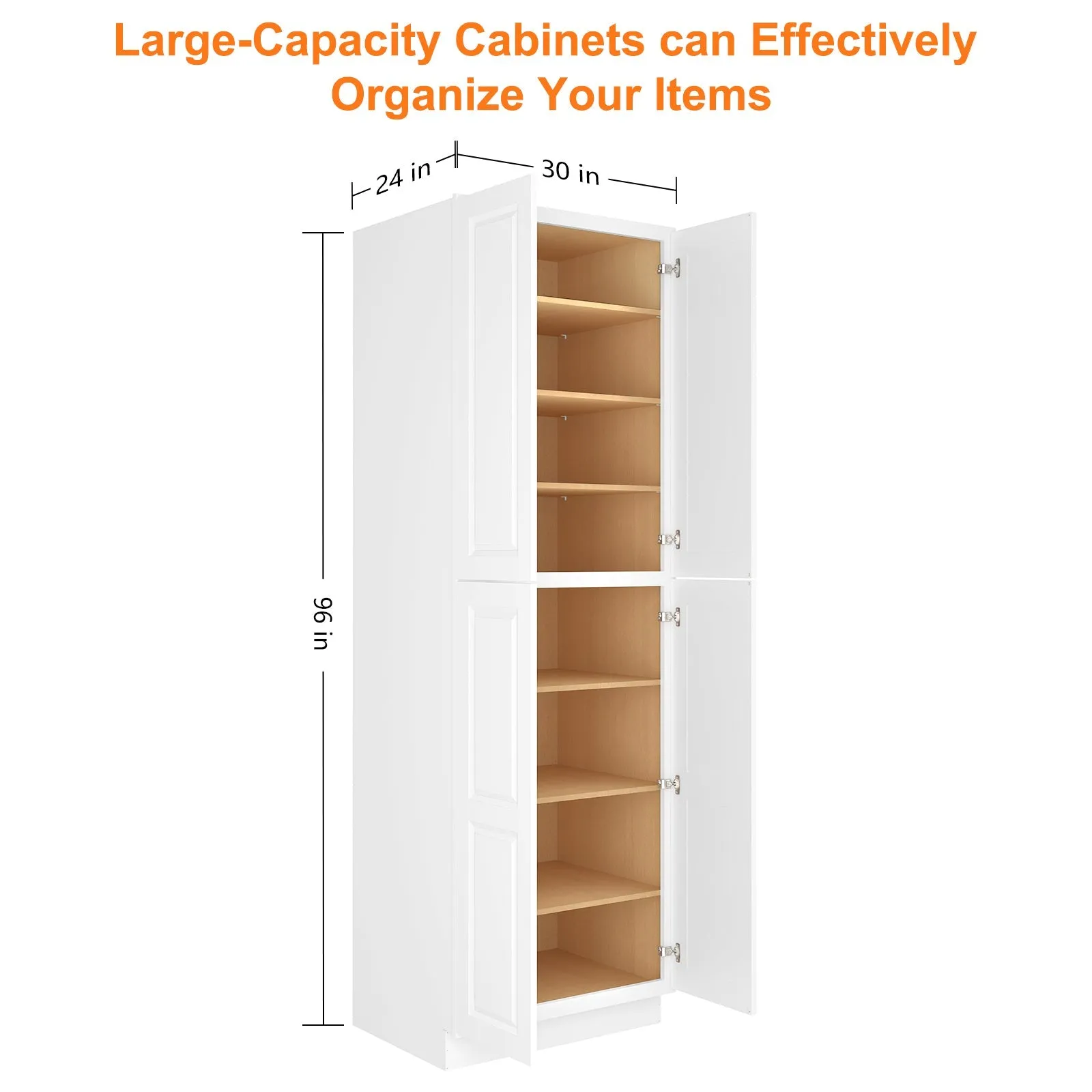 24"D*30"W*96"H Birch Solid Wood Pantry Tall Storage Cabinet U309624