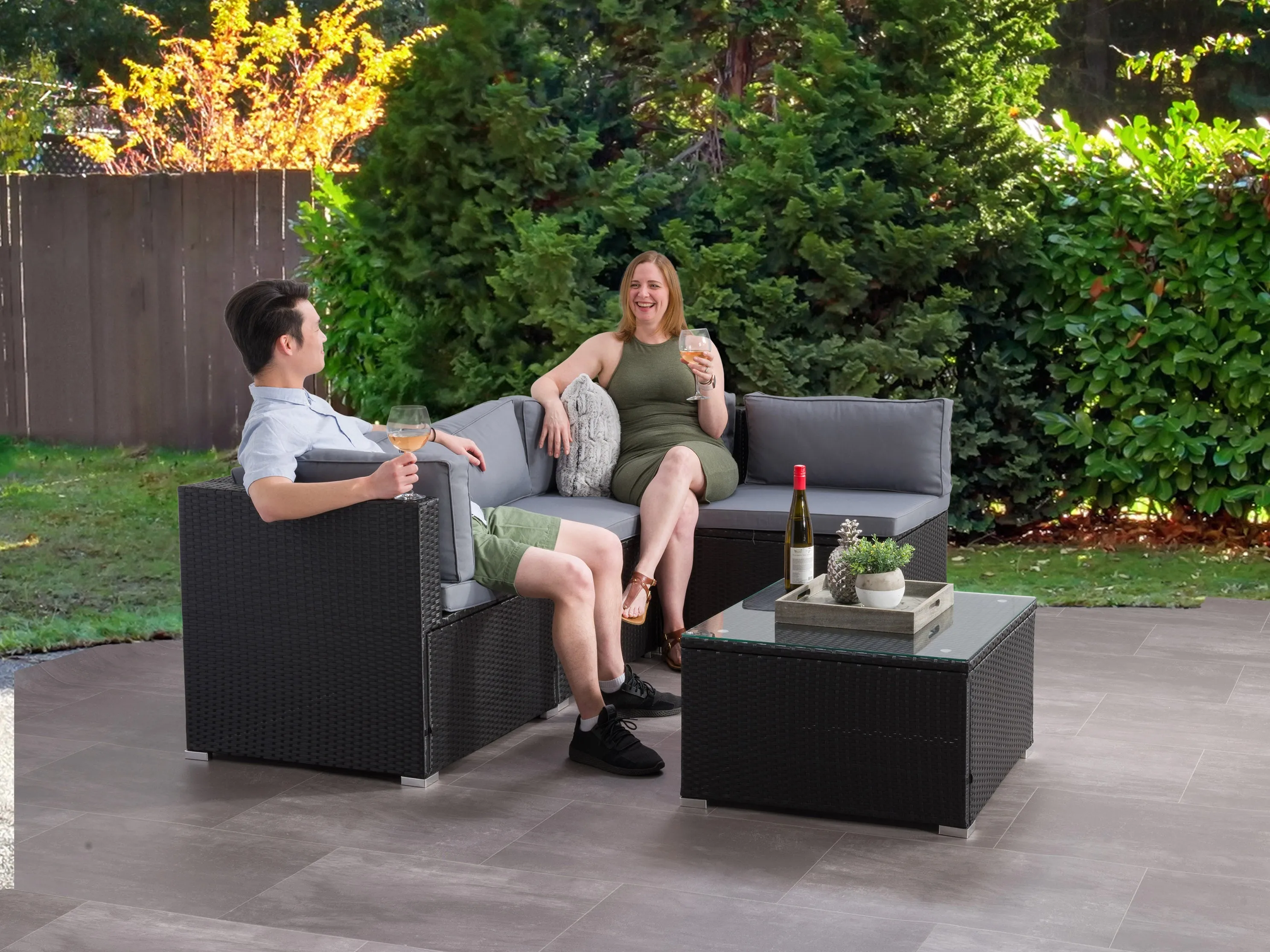 5-Piece Patio Wicker Sectional Set