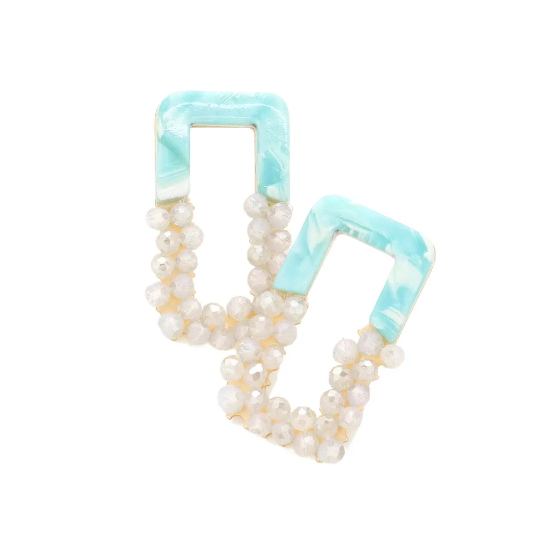 Celluloid Acetate Faceted Beaded Open Rectangle Earrings