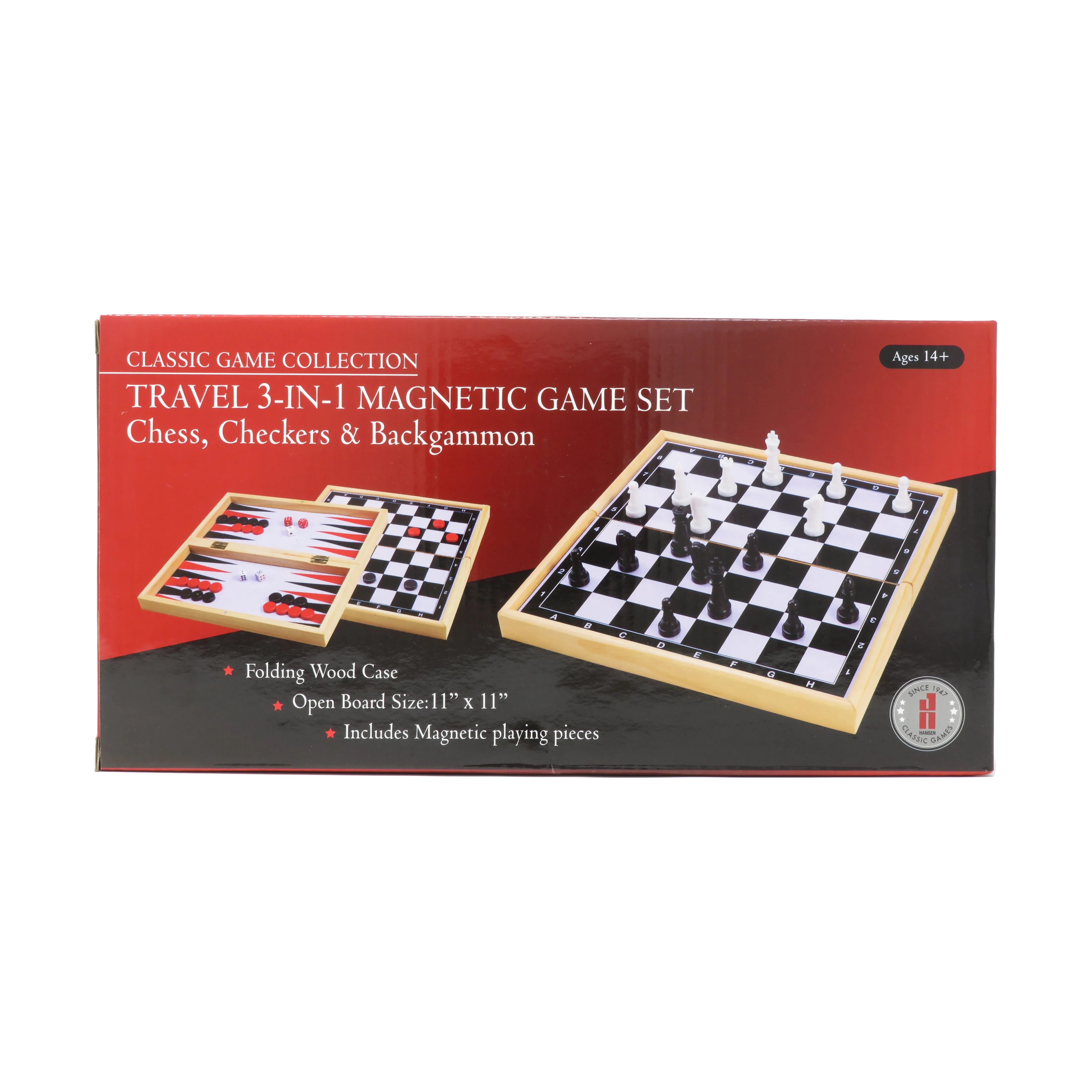 Classic Game Collection - Travel 3-in-1 Magnetic Game Set: Chess, Checkers & Backgammon