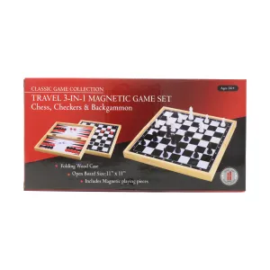 Classic Game Collection - Travel 3-in-1 Magnetic Game Set: Chess, Checkers & Backgammon