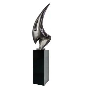 Dark Gray Sail Floor Sculpture With Black Stand, 70" Tall