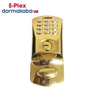 E-Plex - 1502 - Electronic Pushbutton Keyless Deadbolt Lock - Schlage 'C' - Adjustable Backset - Bright Brass - Grade 2