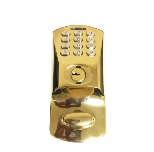 E-Plex - 1502 - Electronic Pushbutton Keyless Deadbolt Lock - Schlage 'C' - Adjustable Backset - Bright Brass - Grade 2