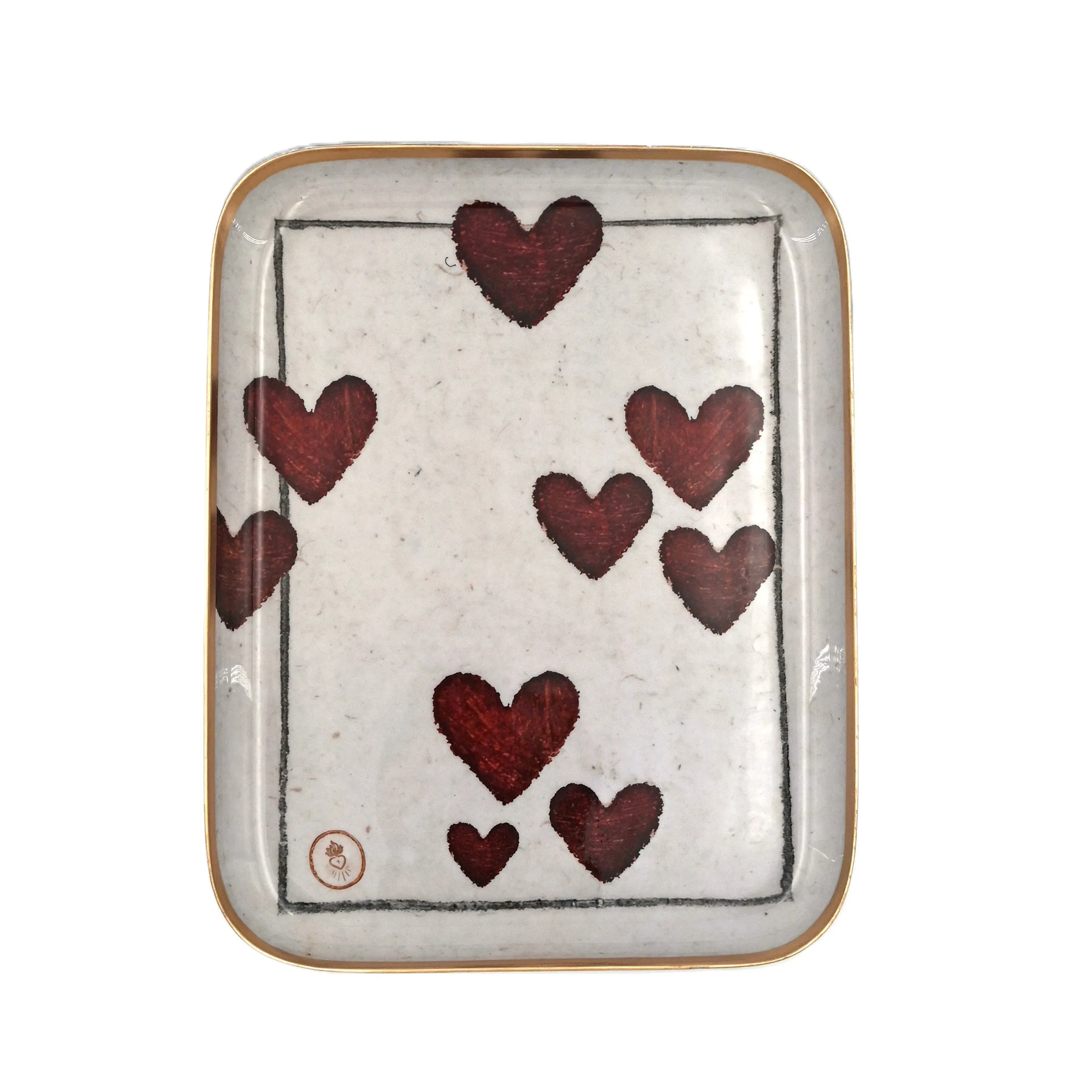 Enamelled Heart Playing Card Tray - Small - Boncoeurs