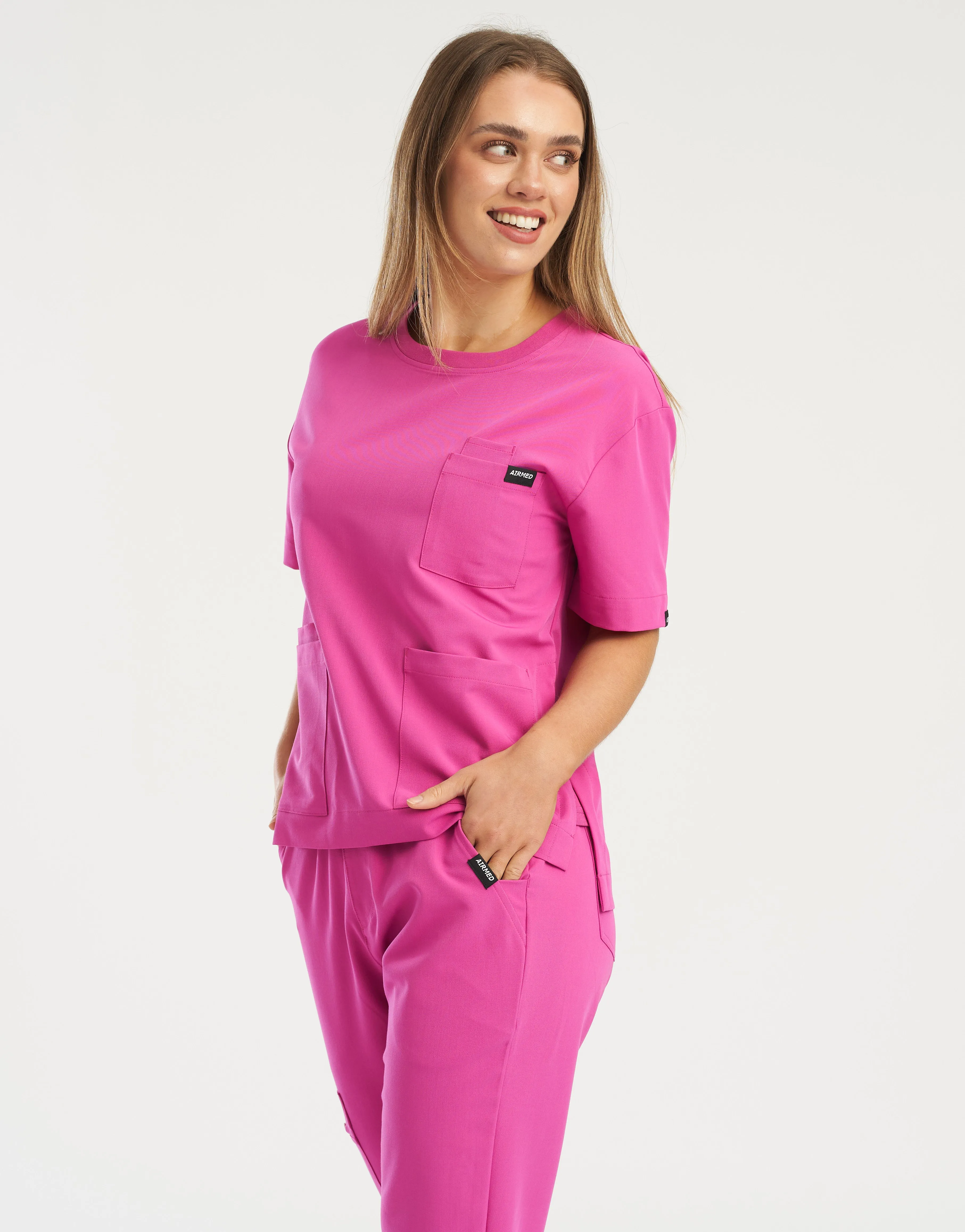 Essential Crewneck Scrub Top - Just Pink