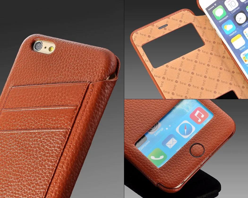 Eyelet Series iPhone 6S Plus Flip Genuine Leather Case - Brown