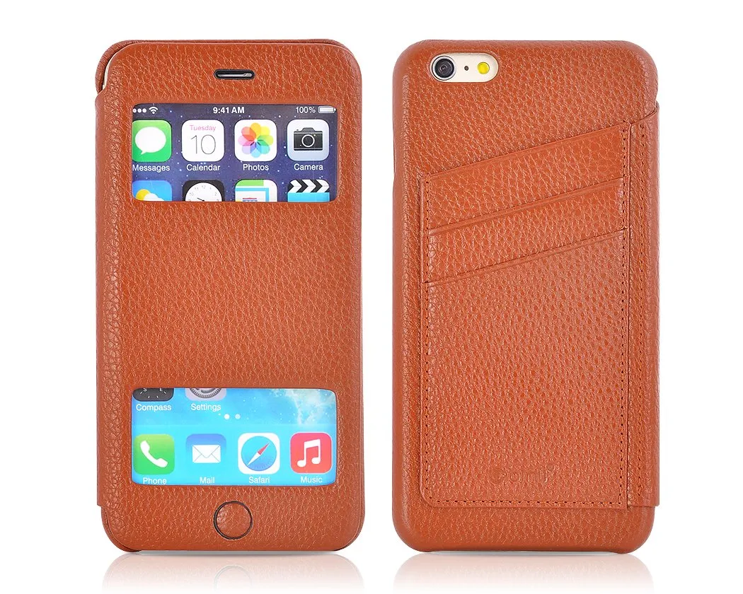 Eyelet Series iPhone 6S Plus Flip Genuine Leather Case - Brown