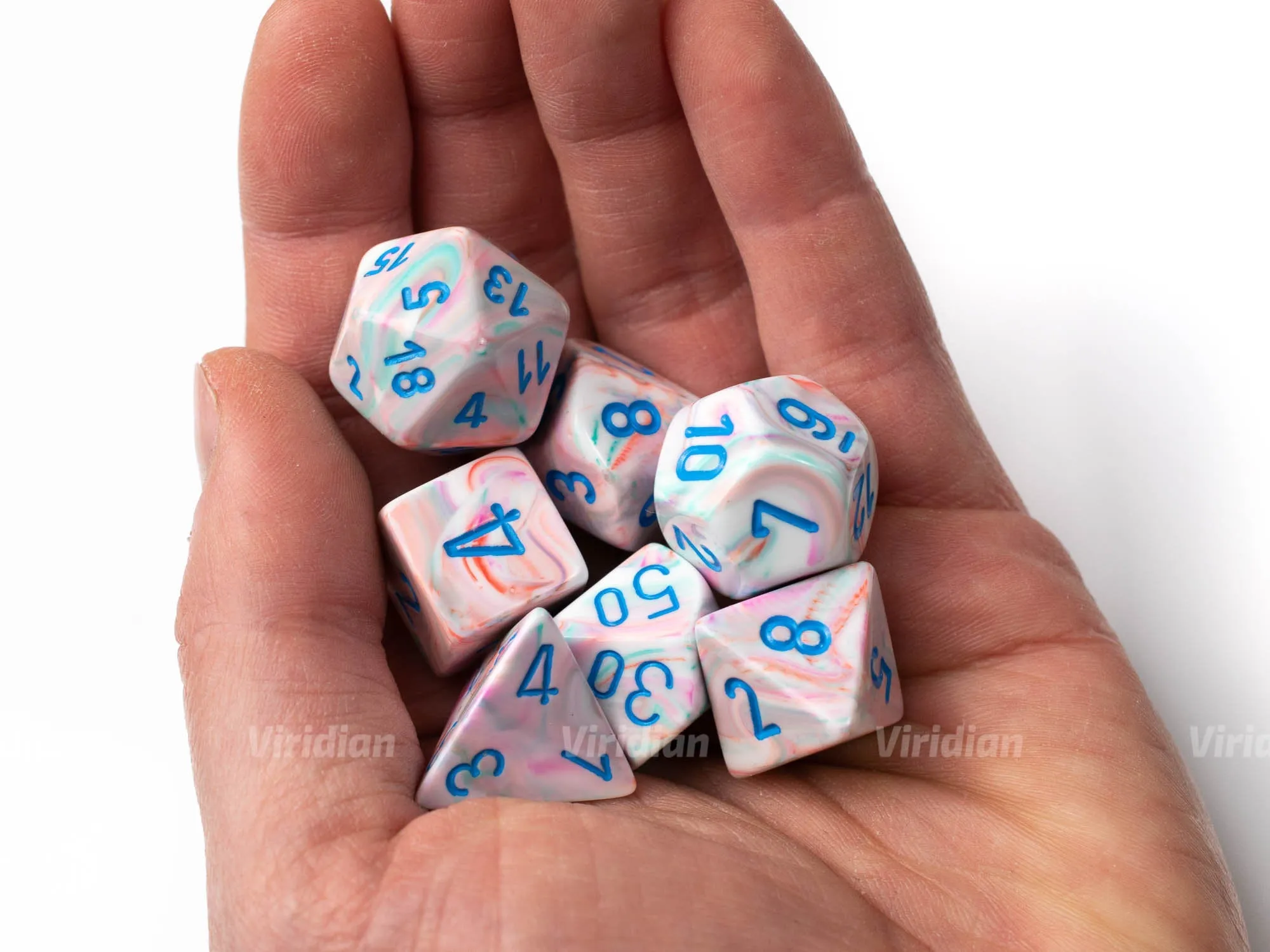 Festive Pop Art | Pastels, Pink, White, Green, Blue | Chessex Dice Set (7)