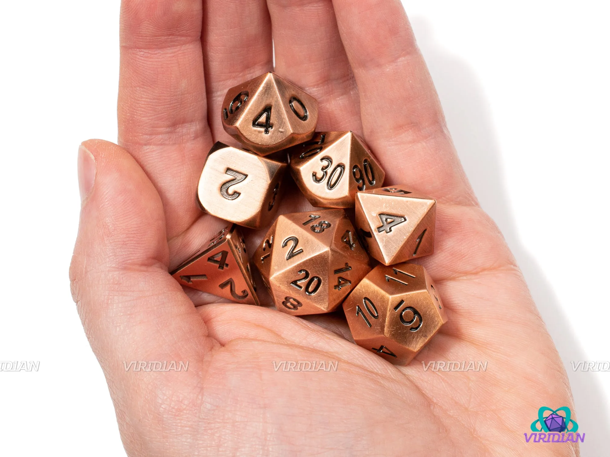 Gnomish Invention | Brushed Old Bronze Metal Dice Set (7) | Dungeons and Dragons (DnD) | Tabletop RPG Gaming