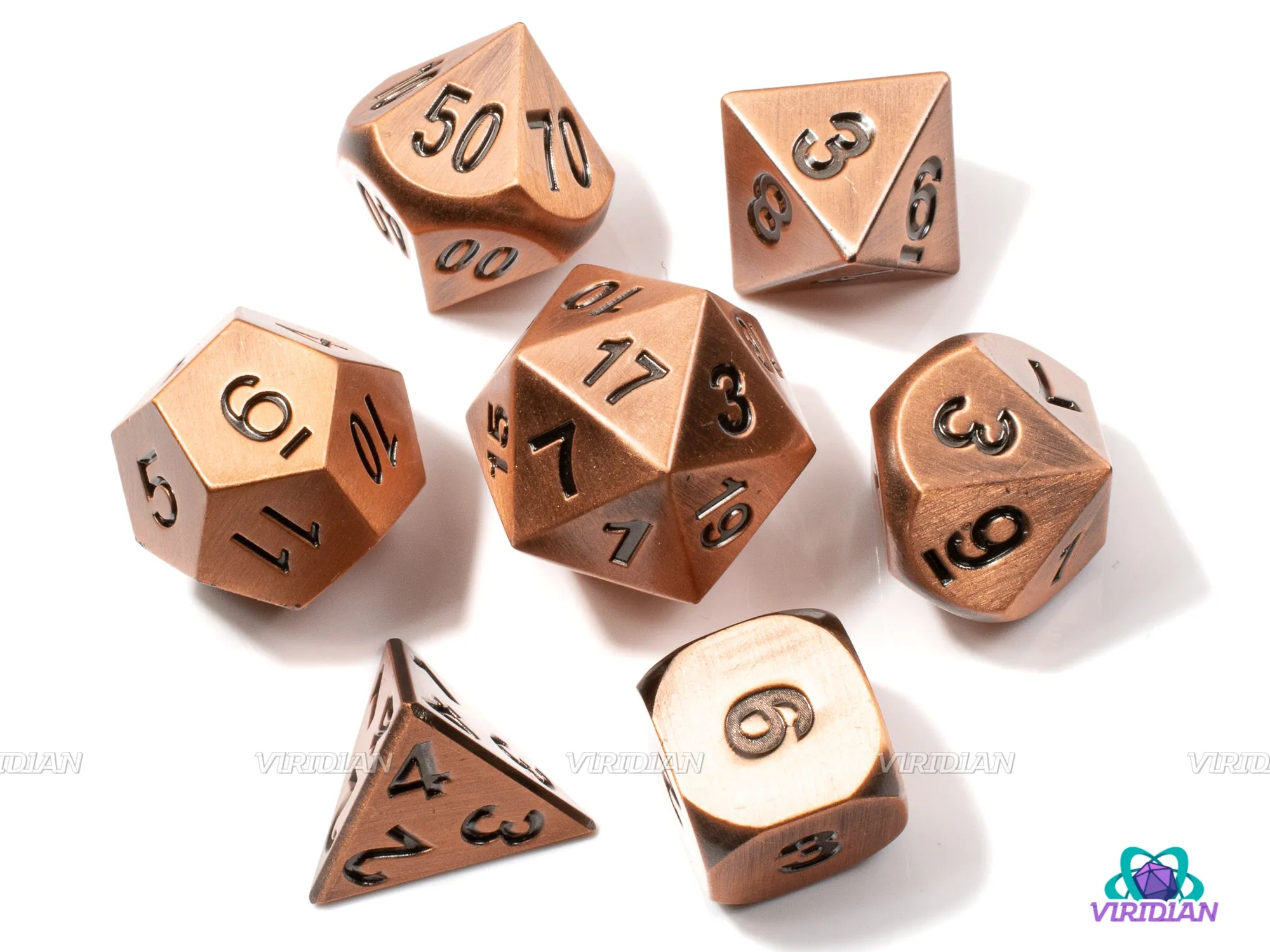 Gnomish Invention | Brushed Old Bronze Metal Dice Set (7) | Dungeons and Dragons (DnD) | Tabletop RPG Gaming