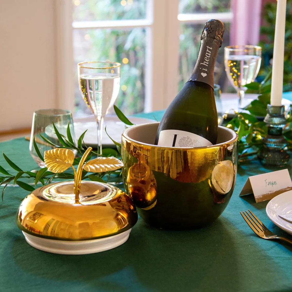 Gold Ceramic Apple Ice Bucket