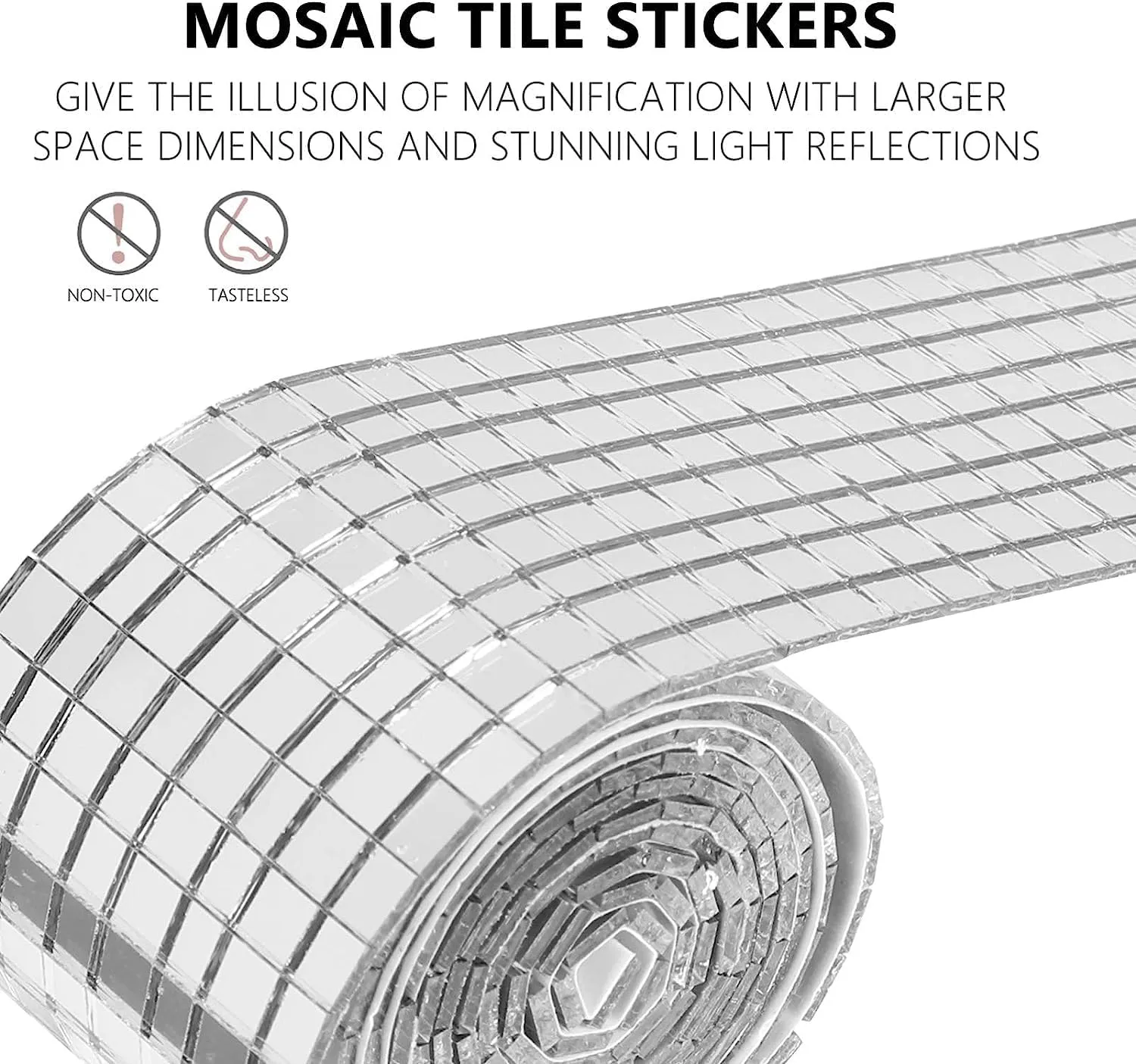 GOLKIPAR(LABEL) Self-Adhesive Mosaic Mirror Stickers Art Kit, Mirror Tiles Wall Art Stickers, Mini Glass Roll Mirror Mosaic Tiles Wall Decal DIY Home Craft Decoration Material. (Silver Roll_3 PC)