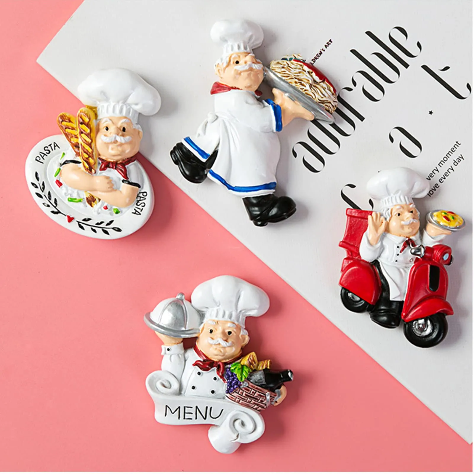 Lyellfe 10 Pieces Chef Fridge Magnets, Cute Italian Chef Magnets for Refrigerator, Funny Kitchen Chef Figurine Decorations, 3D Resin Baker Refrigerator Stickers for Whiteboard, Map, Cabinets