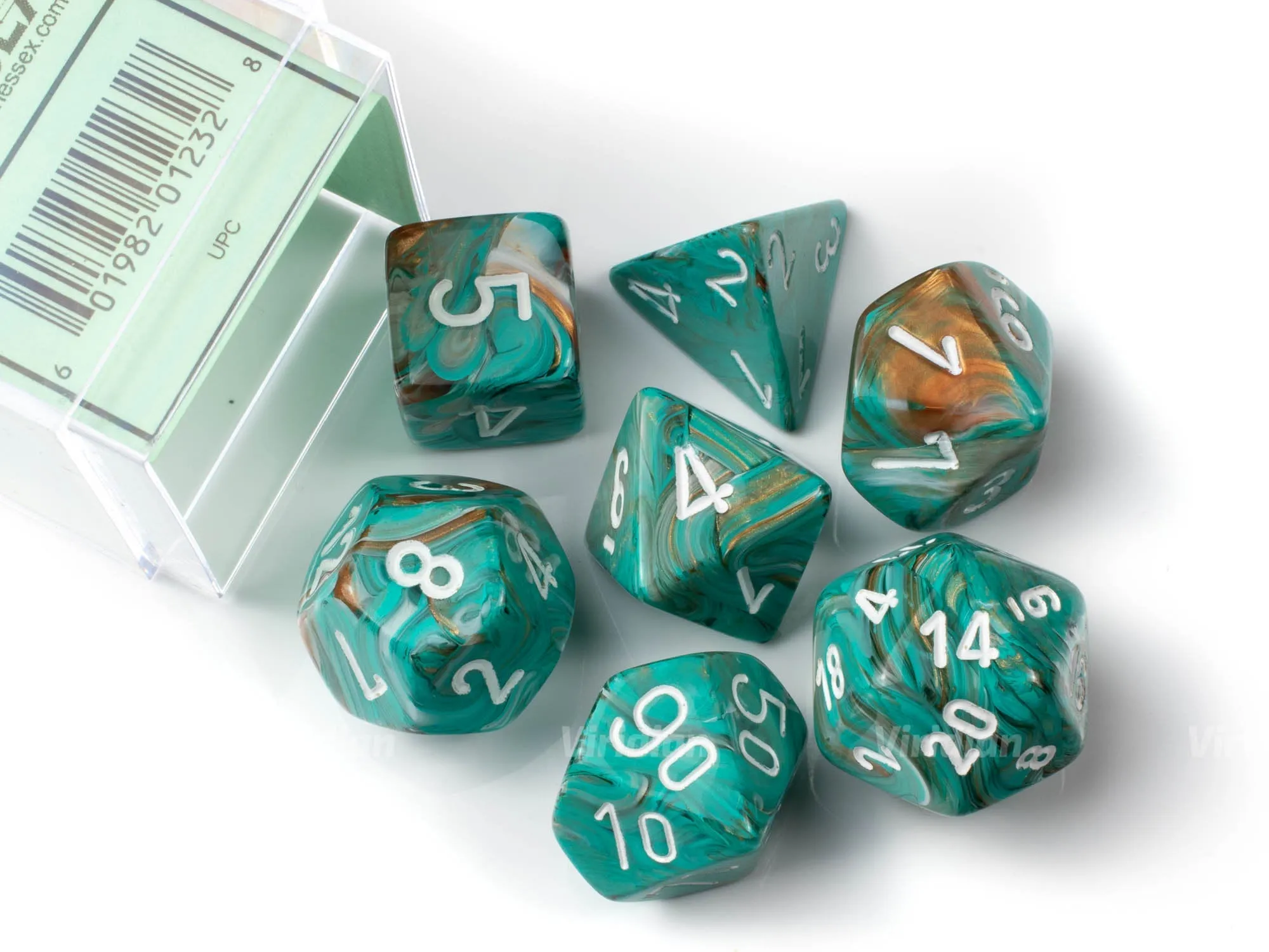 Marble Oxi-Copper & White | Green and Brown | Chessex Dice Set (7)