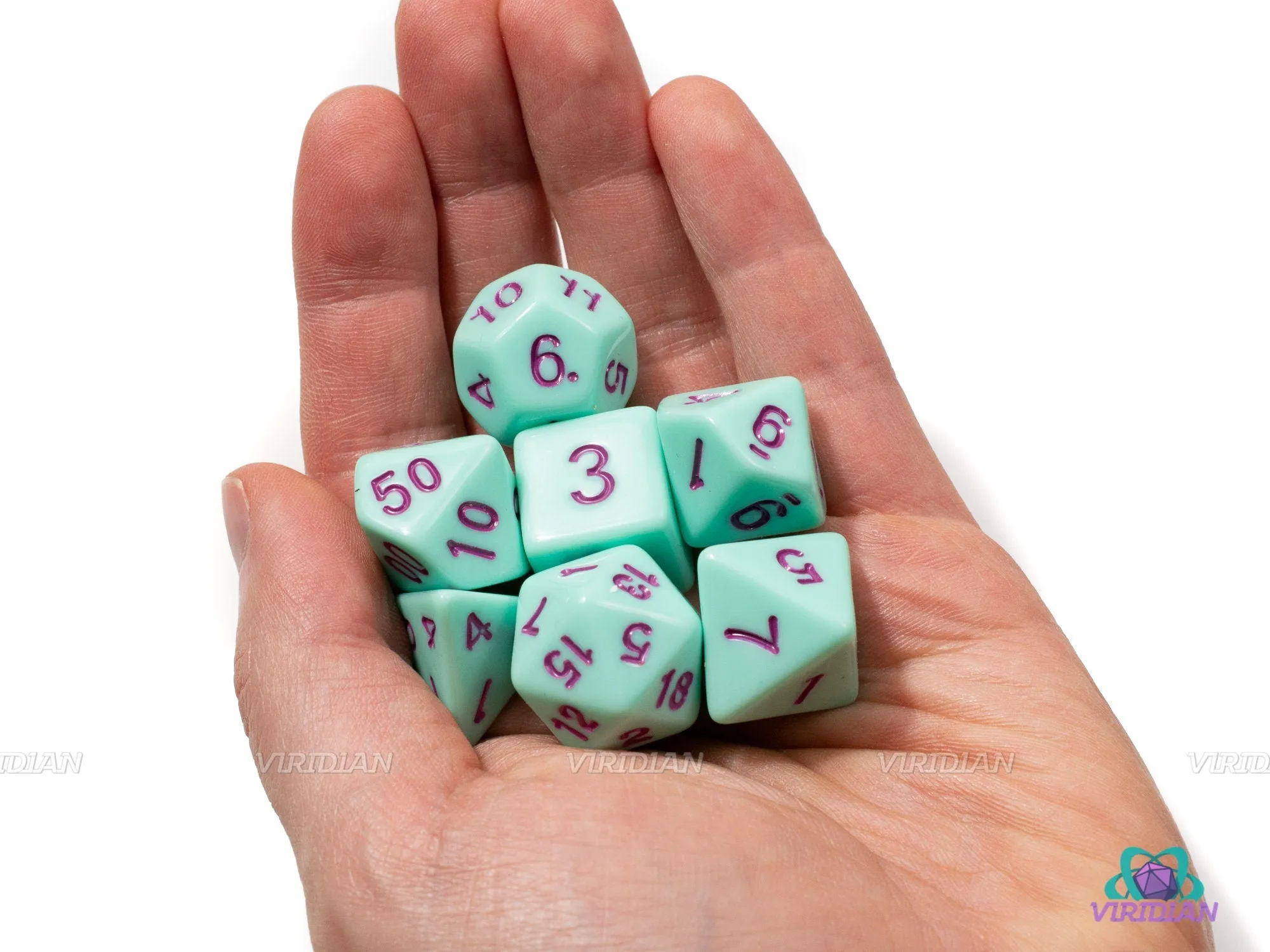 Mint Lavender | Light Green Pastel Acrylic Dice Set (7) | Dungeons and Dragons (DnD)