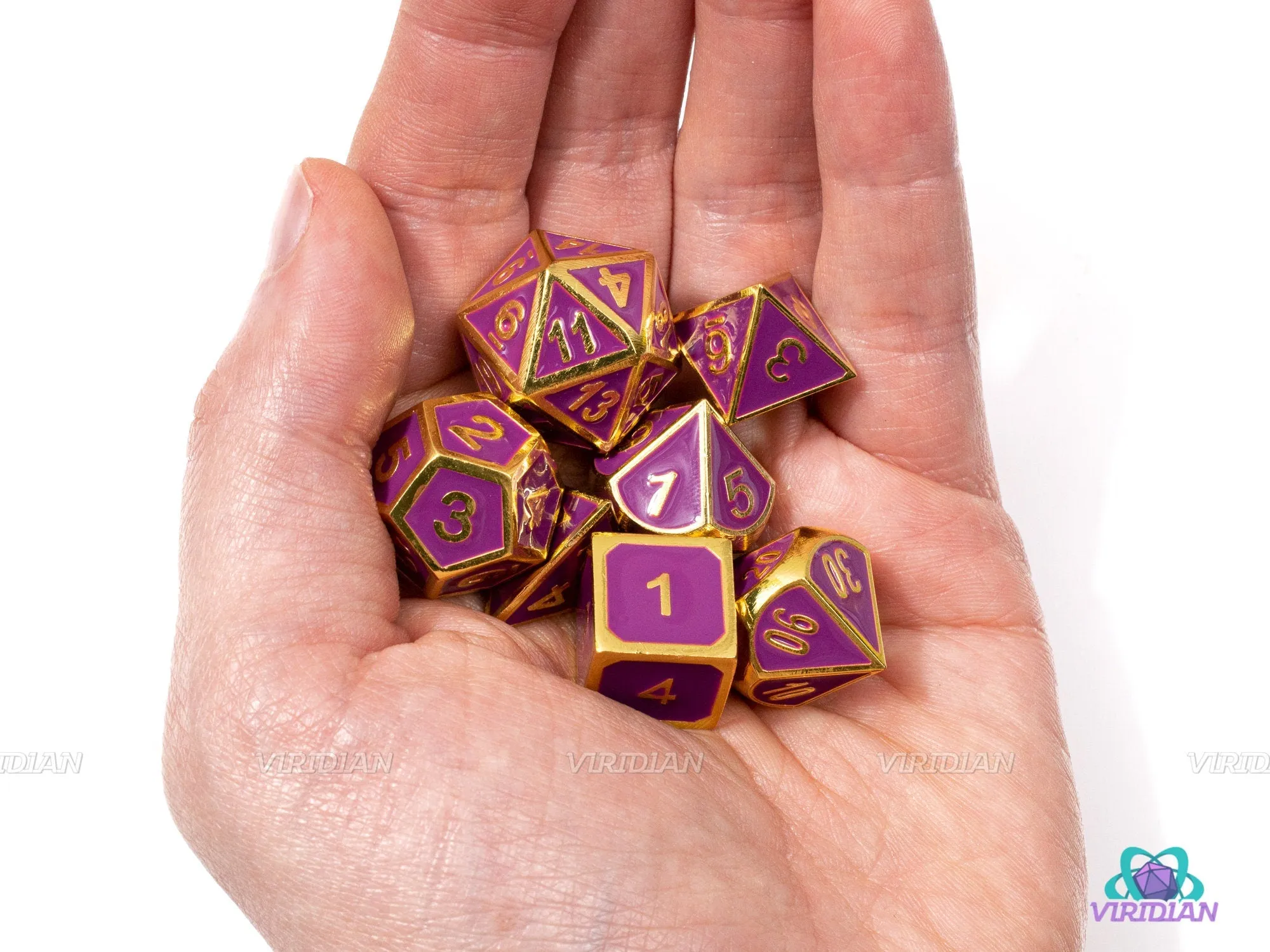 Purple Enamel & Gold Metal Dice Set (7) - DnD Dungeons and Dragons