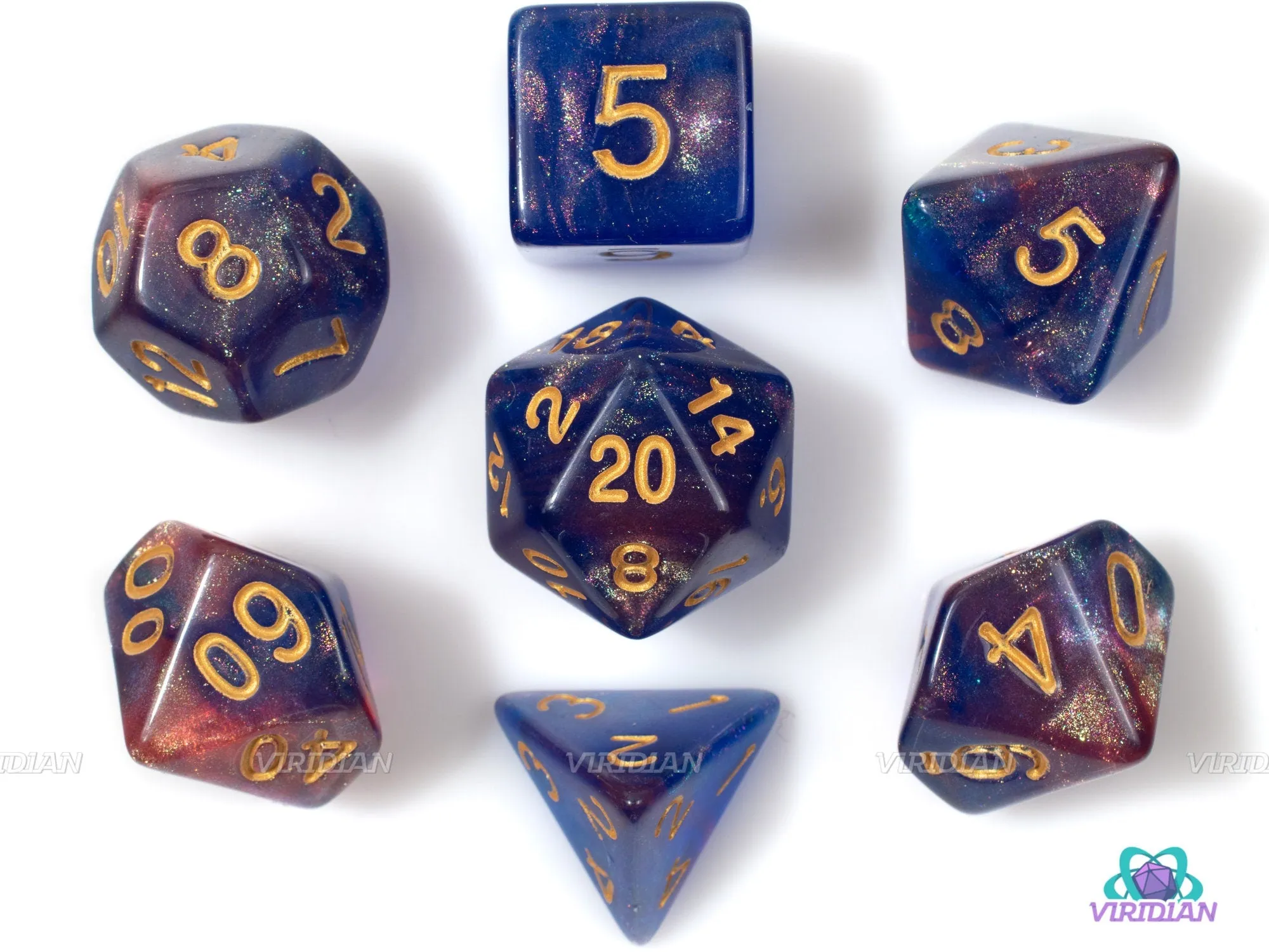 Royal Chamber | Blue, Red & Purple Glitter Acrylic Dice Set (7) | Dungeons and Dragons (DnD)