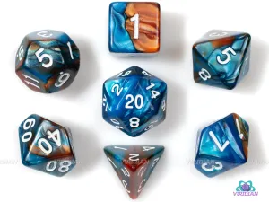 Sea Dragon | Orange & Blue Swirl Acrylic Dice Set (7) | Dungeons and Dragons (DnD)