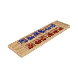 Solid Oak Wood Mancala Board Game Set With Marbles, Amish-Made