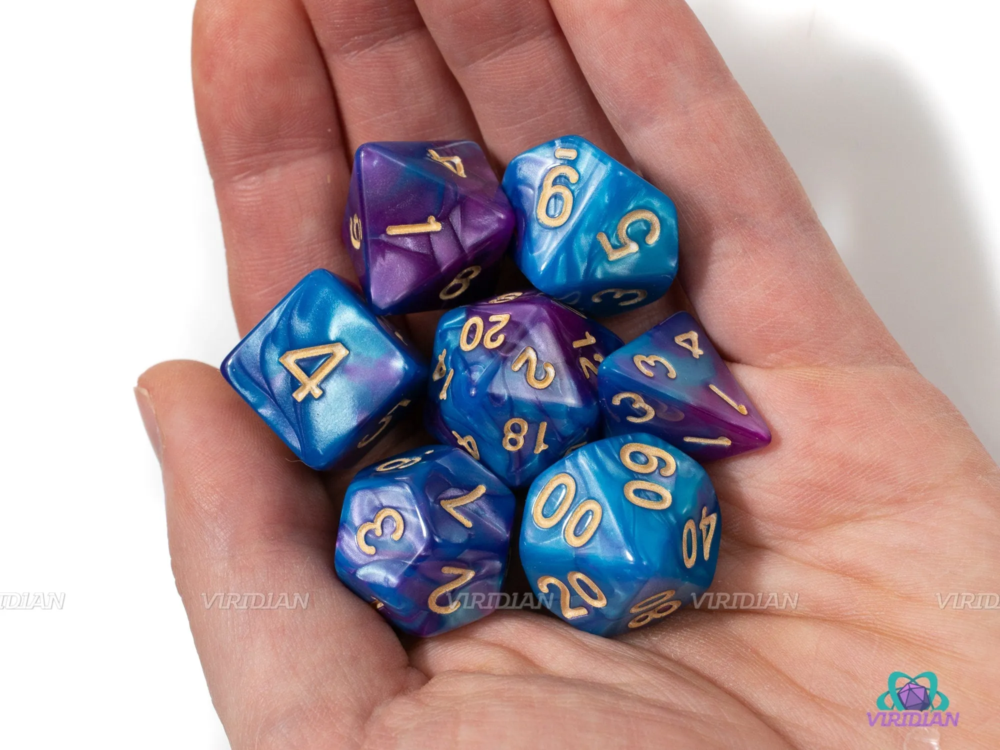 Starry Night | Blue & Deep Purple Swirled Acrylic Dice Set (7) | Dungeons and Dragons (DnD)