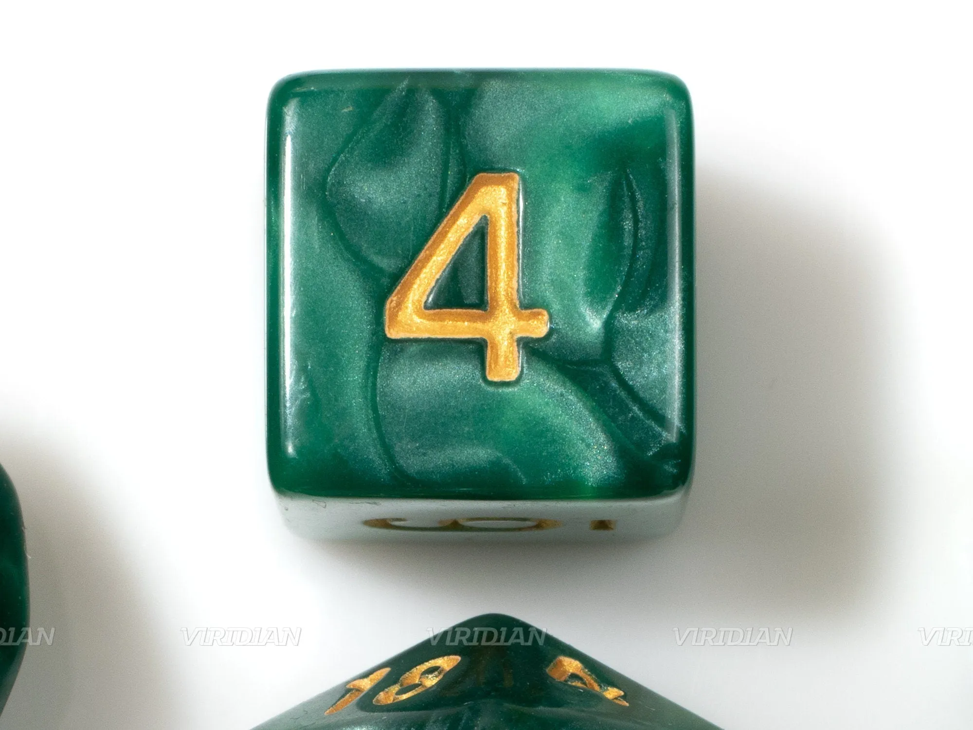 The Deep Wood  | Pearled Green Swirled Acrylic Dice Set (7) | Dungeons and Dragons (DnD)