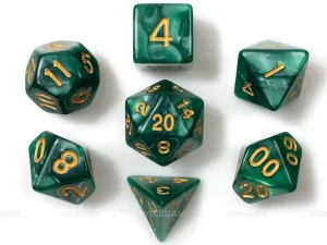 The Deep Wood  | Pearled Green Swirled Acrylic Dice Set (7) | Dungeons and Dragons (DnD)