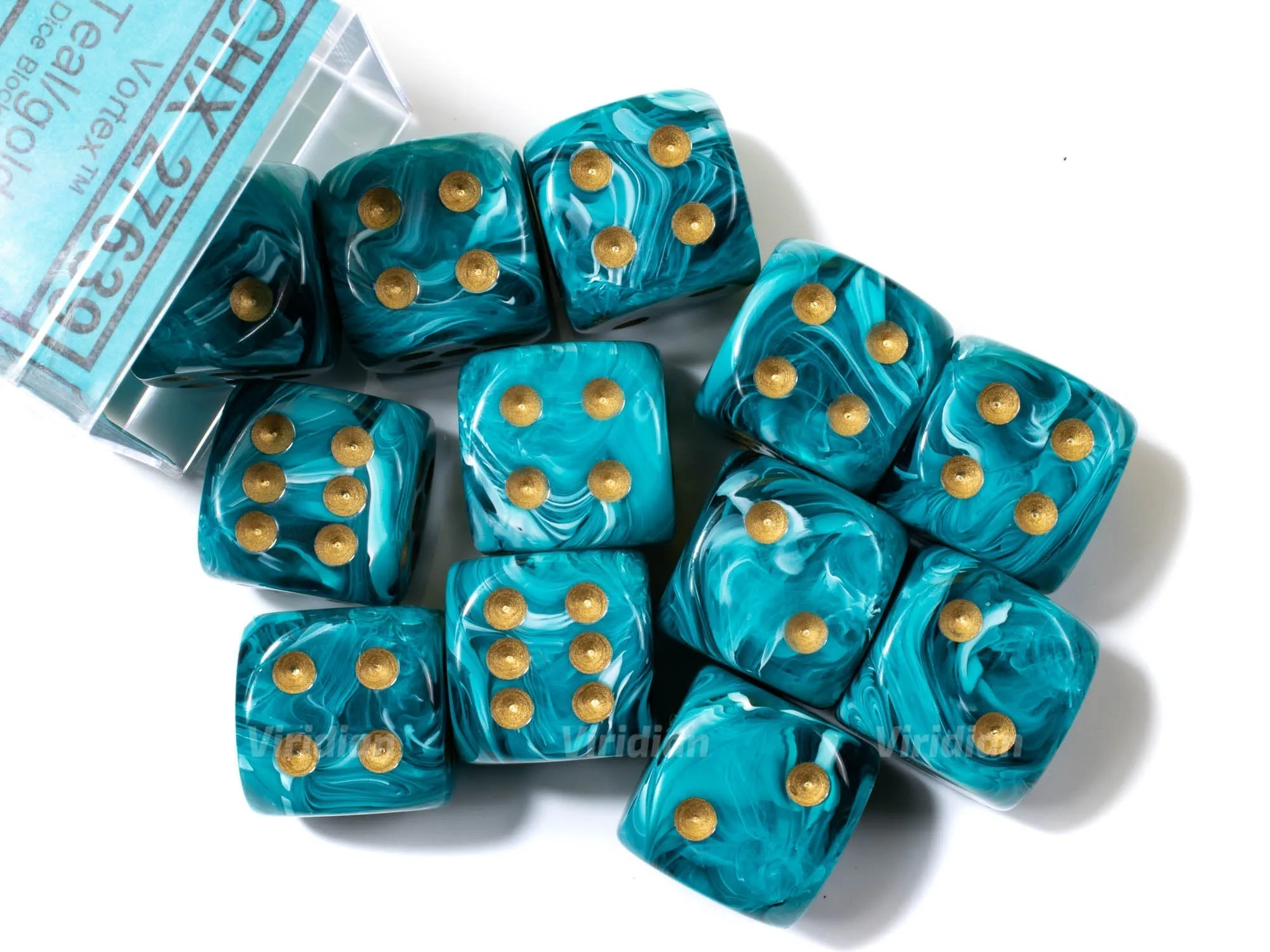 Vortex Teal & Gold | D6 Block | Chessex Dice (12)