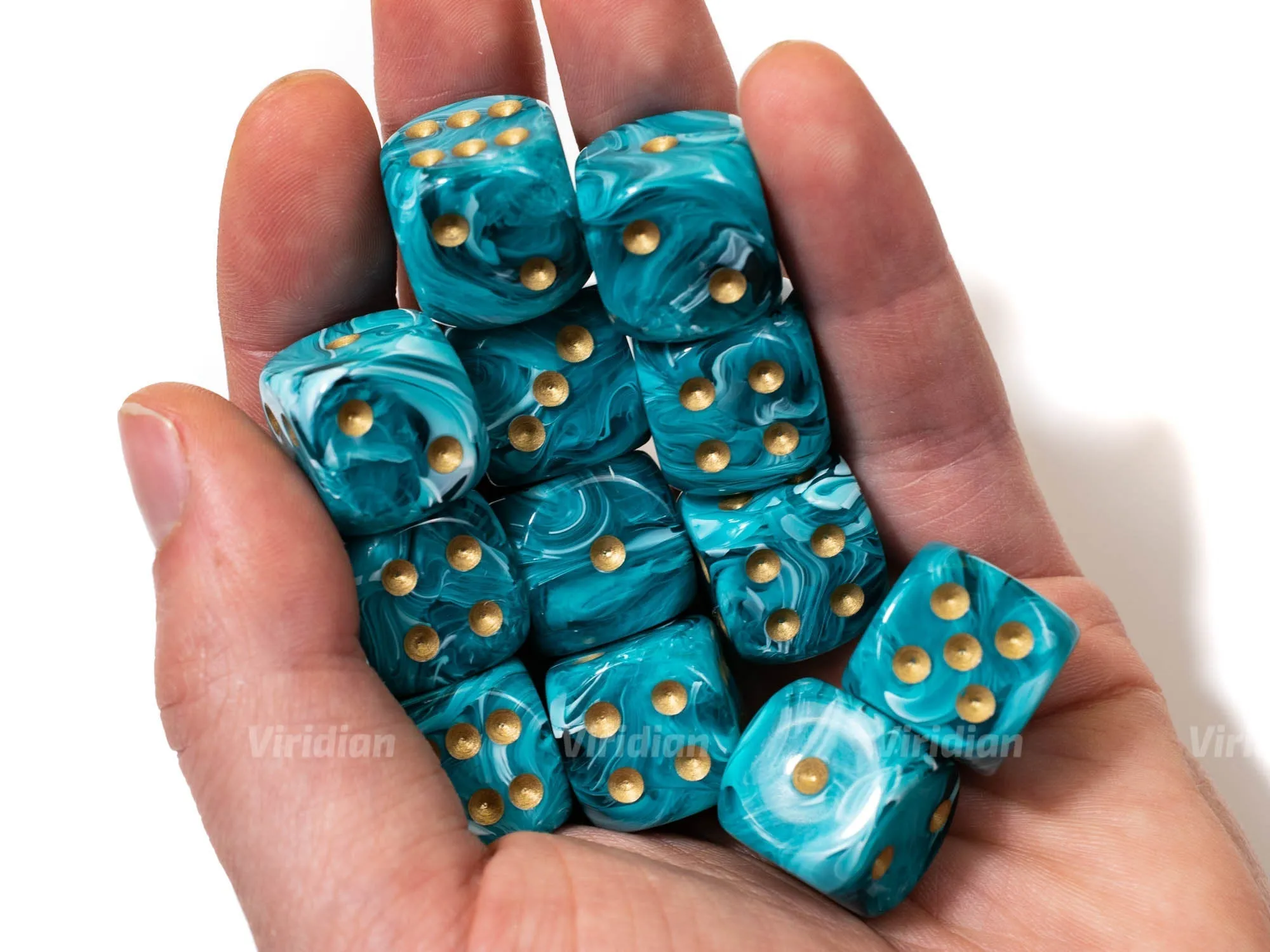 Vortex Teal & Gold | D6 Block | Chessex Dice (12)