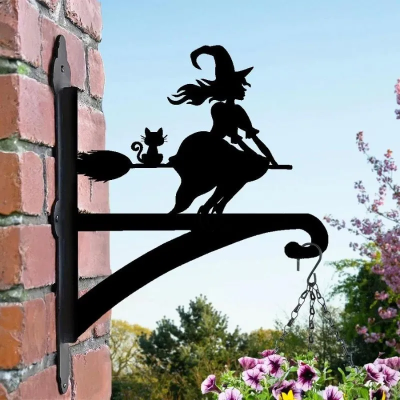 Witch on Broomstick Metal Hanging Bracket Plant Stand PS149