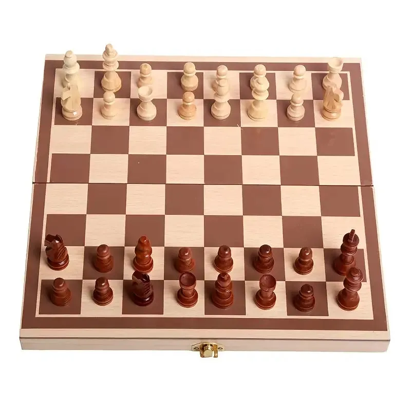 Wood Chess set with inlaid board 10"sq